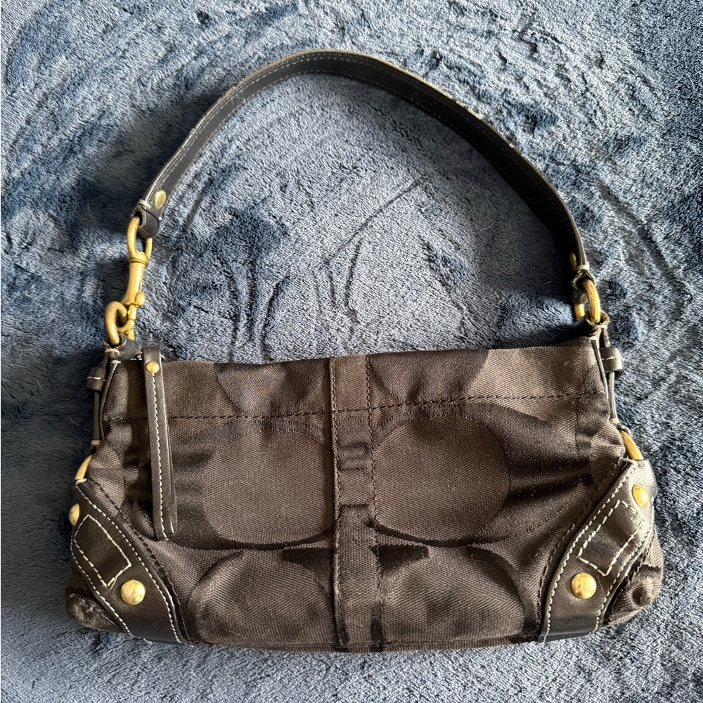 Coach Black Shoulder Bag with Brass Hardware